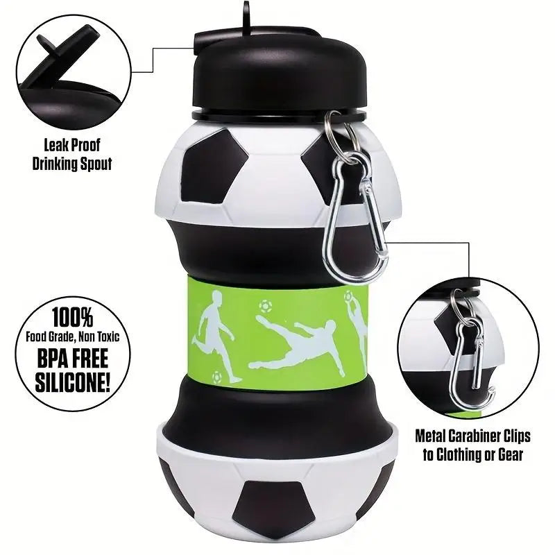 Foldable Ball Shaped Water Bottle, 1 Count Portable Soccer Ball Design Water Bottle, Leakproof Water Cup for Fitness, Outdoor Ac