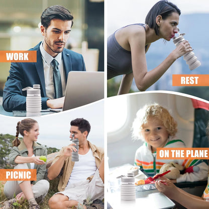 Collapsible Water Bottle- BPA Free Silicone Foldable Water Bottle for Travel,Silicone Portable Leak-Proof Travel Water Bottle 20Oz, Gray