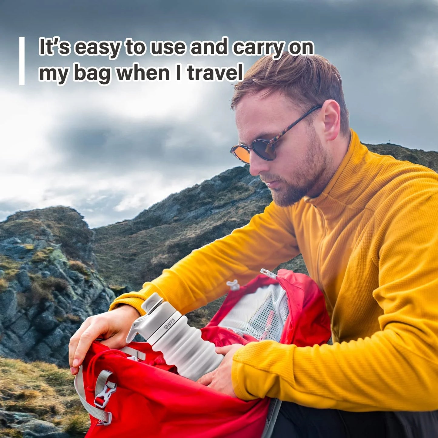 Collapsible Water Bottle- BPA Free Silicone Foldable Water Bottle for Travel,Silicone Portable Leak-Proof Travel Water Bottle 20Oz, Gray