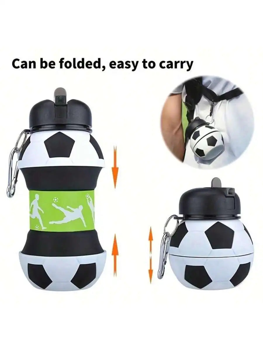 Foldable Ball Shaped Water Bottle, 1 Count Portable Soccer Ball Design Water Bottle, Leakproof Water Cup for Fitness, Outdoor Ac