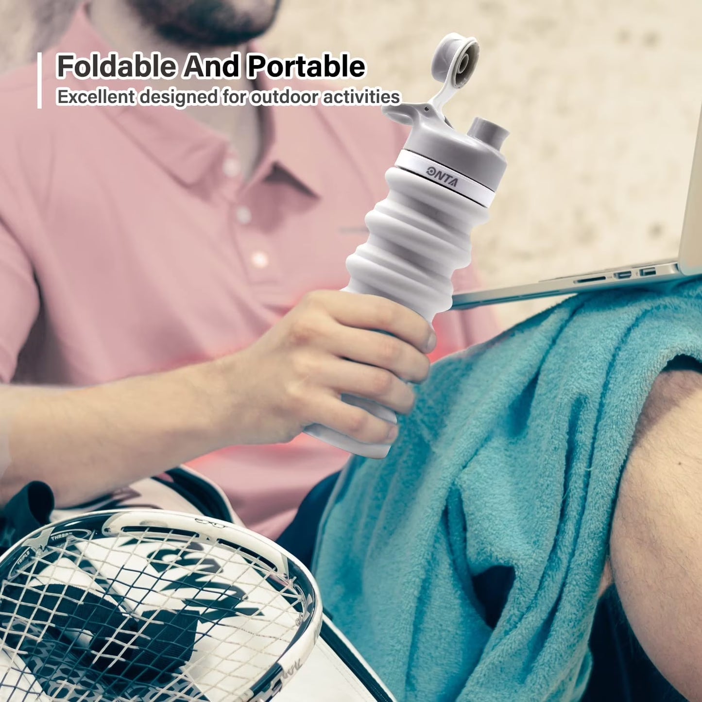 Collapsible Water Bottle- BPA Free Silicone Foldable Water Bottle for Travel,Silicone Portable Leak-Proof Travel Water Bottle 20Oz, Gray