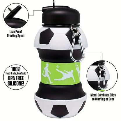 Foldable Ball Shaped Water Bottle, 1 Count Portable Soccer Ball Design Water Bottle, Leakproof Water Cup for Fitness, Outdoor Ac