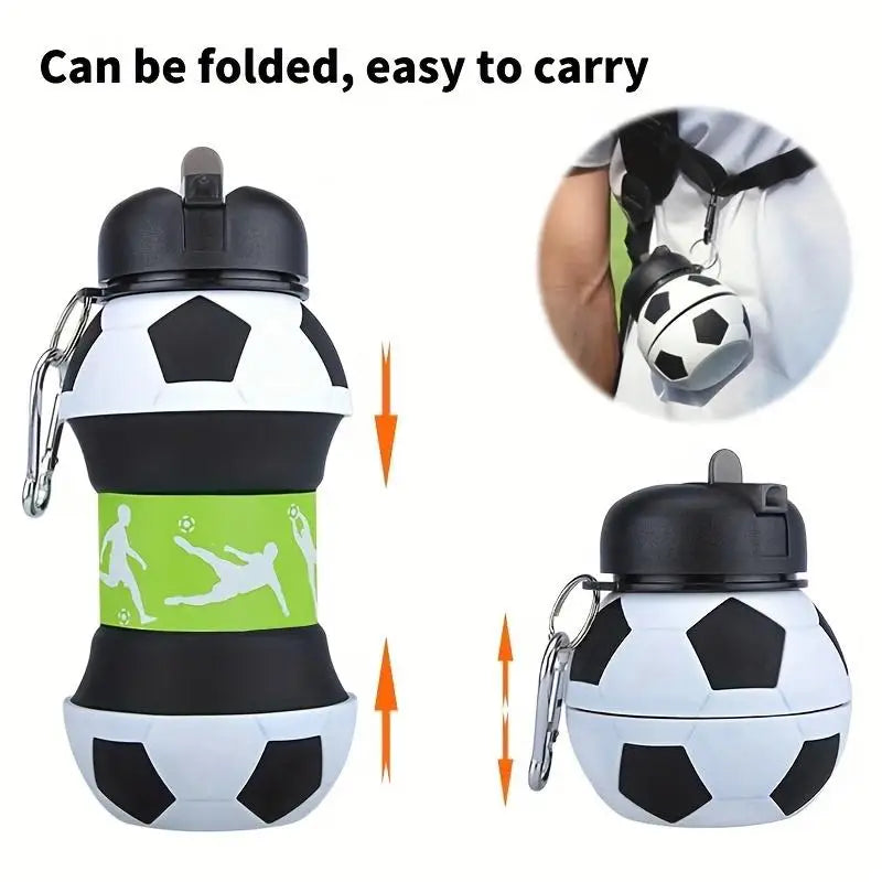 Foldable Ball Shaped Water Bottle, 1 Count Portable Soccer Ball Design Water Bottle, Leakproof Water Cup for Fitness, Outdoor Ac