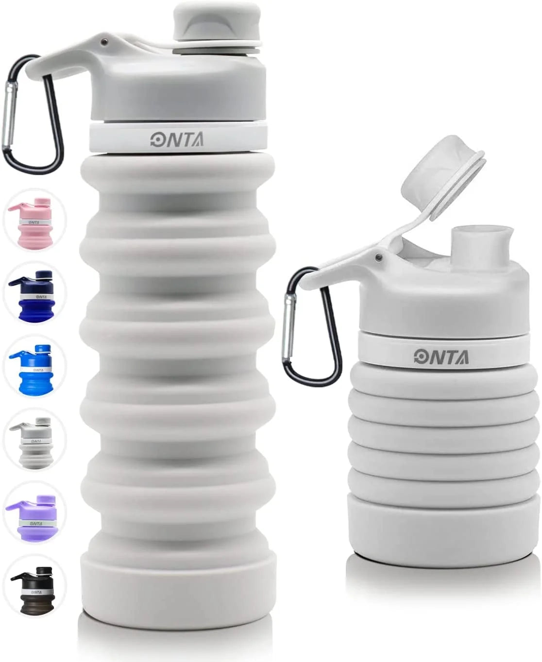 Collapsible Water Bottle- BPA Free Silicone Foldable Water Bottle for Travel,Silicone Portable Leak-Proof Travel Water Bottle 20Oz, Gray